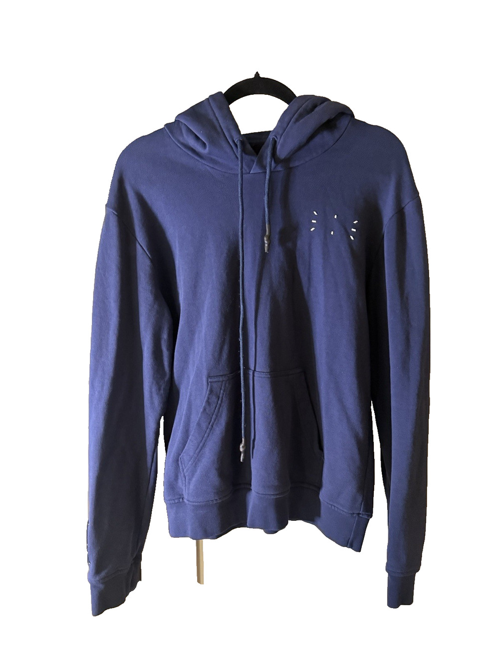 Alexander McQueen Blue Fleece Pullover Hoodie Hood Pockets Drawstring Mens